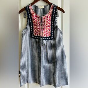 Boho Fringe Sleeveless Tunic Dress with Embroidered Front